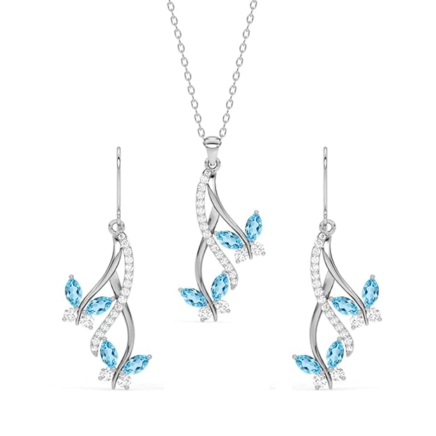 Sterling Silver Butterfly Pendant Earring Chain Jewellery Set | Rhodium Plated, Swiss Zirconia | Gift for Women & Girls - Image 2