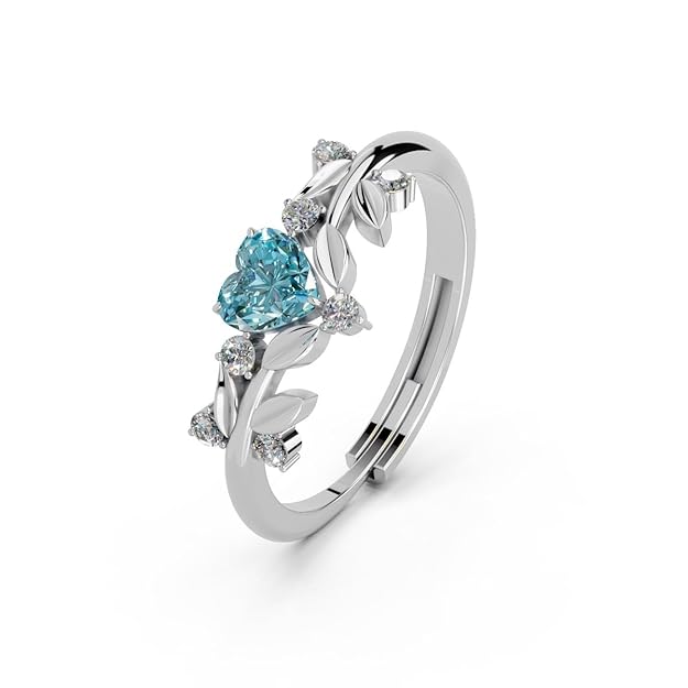 Miss Highness Pure 925 Sterling Silver Ring Rhodium Plated Minimal Jewelry Hallmark with Size Adjustable Birthday Anniversary Gift for Women and Girls Rings (Blue Solitaire Heart)