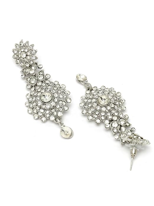Sukkhi Fashion Rhodium Plated Silver AD White Stone Collar Bone Necklace Set With Earring And Maangtika | Jewellery Set For Women (NS105671) - Image 6