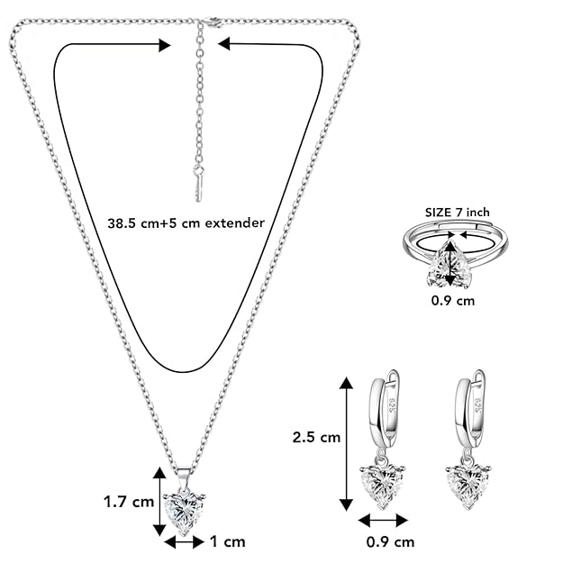 Peora Silver Plated Cubic Zirconia Studded Pendant Chain Necklace Finger Ring & Earrings Set Stylish Jewellery for Women & Girls - Image 2