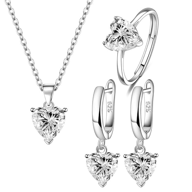Peora Silver Plated Cubic Zirconia Studded Pendant Chain Necklace Finger Ring & Earrings Set Stylish Jewellery for Women & Girls - Image 4