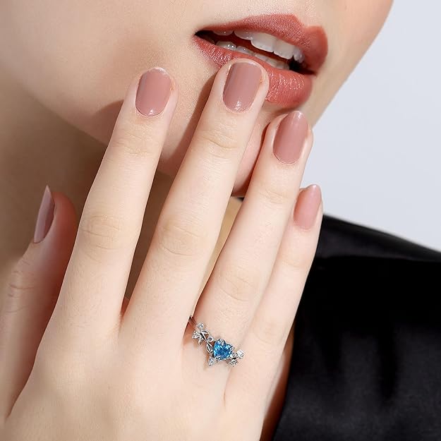 Miss Highness Pure 925 Sterling Silver Ring Rhodium Plated Minimal Jewelry Hallmark with Size Adjustable Birthday Anniversary Gift for Women and Girls Rings (Blue Solitaire Heart) - Image 5