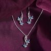 Sterling Silver Butterfly Pendant Earring Chain Jewellery Set | Rhodium Plated, Swiss Zirconia | Gift for Women & Girls
