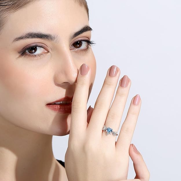 Miss Highness Pure 925 Sterling Silver Ring Rhodium Plated Minimal Jewelry Hallmark with Size Adjustable Birthday Anniversary Gift for Women and Girls Rings (Blue Solitaire Heart) - Image 4